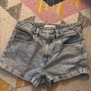 PacSun Light Blue Denim Shorts with Daisy Embroidery